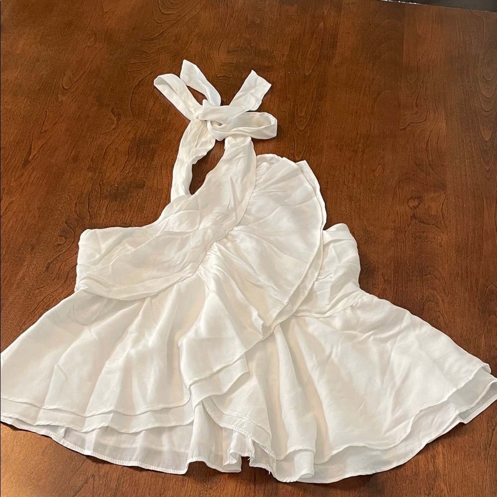 DO + BE White Ruffled Halter Top